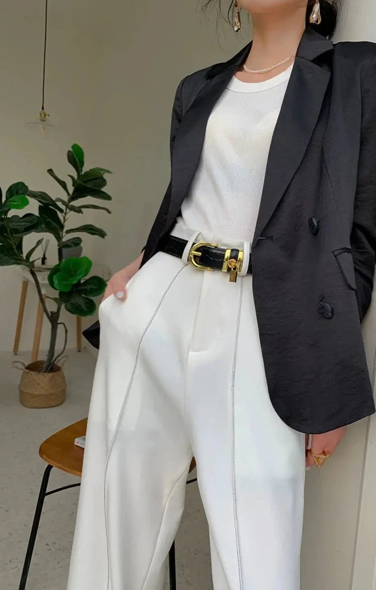 Tailored High-Waist Straight Pants