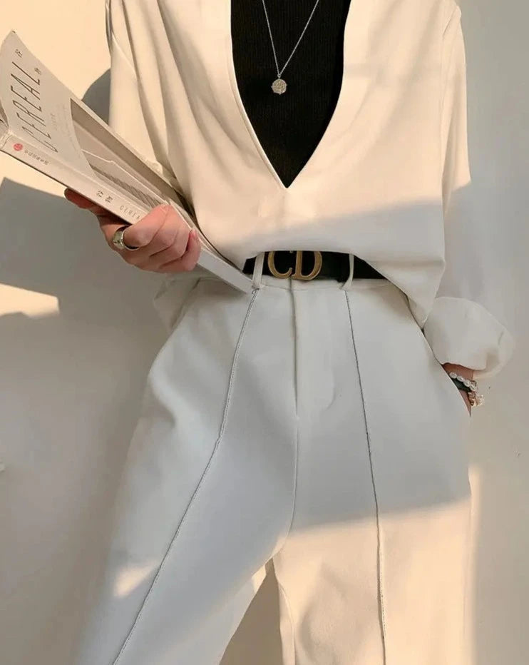 Tailored High-Waist Straight Pants