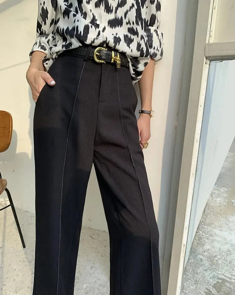 Tailored High-Waist Straight Pants